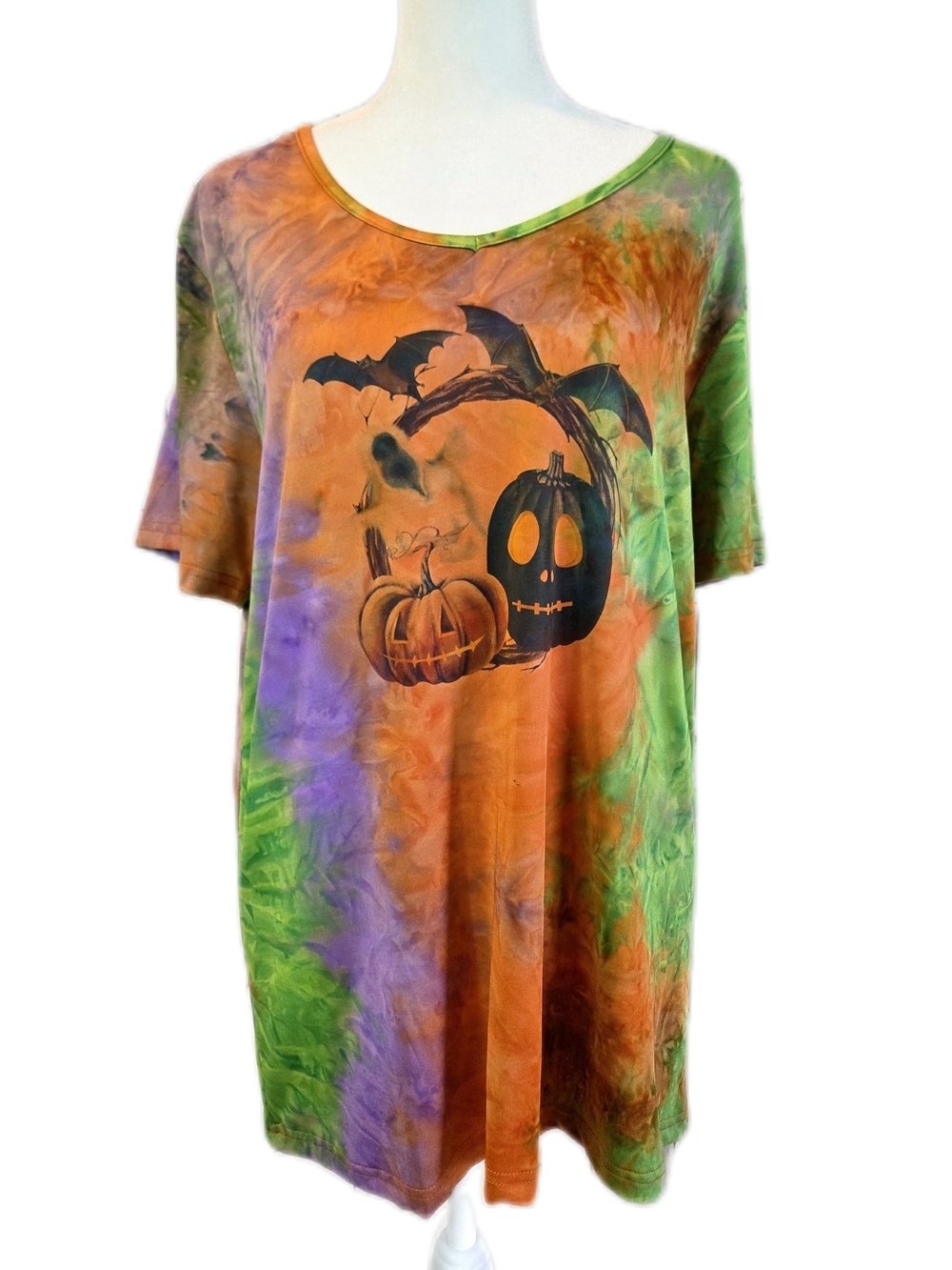 Tie-Dye Halloween Pumpkin Bat Tee